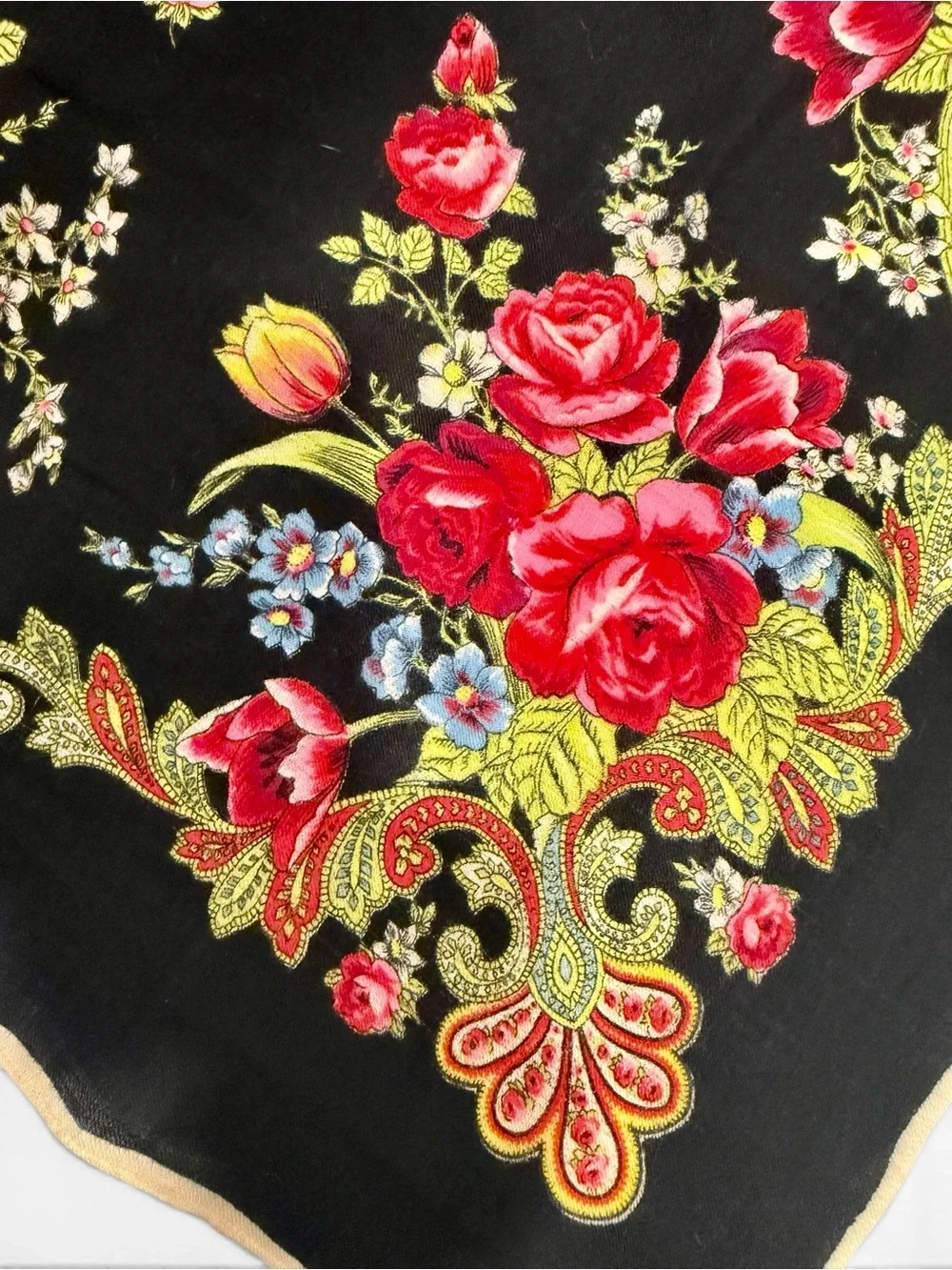Floral Folk-Style Scarf Estate Sale Scarf